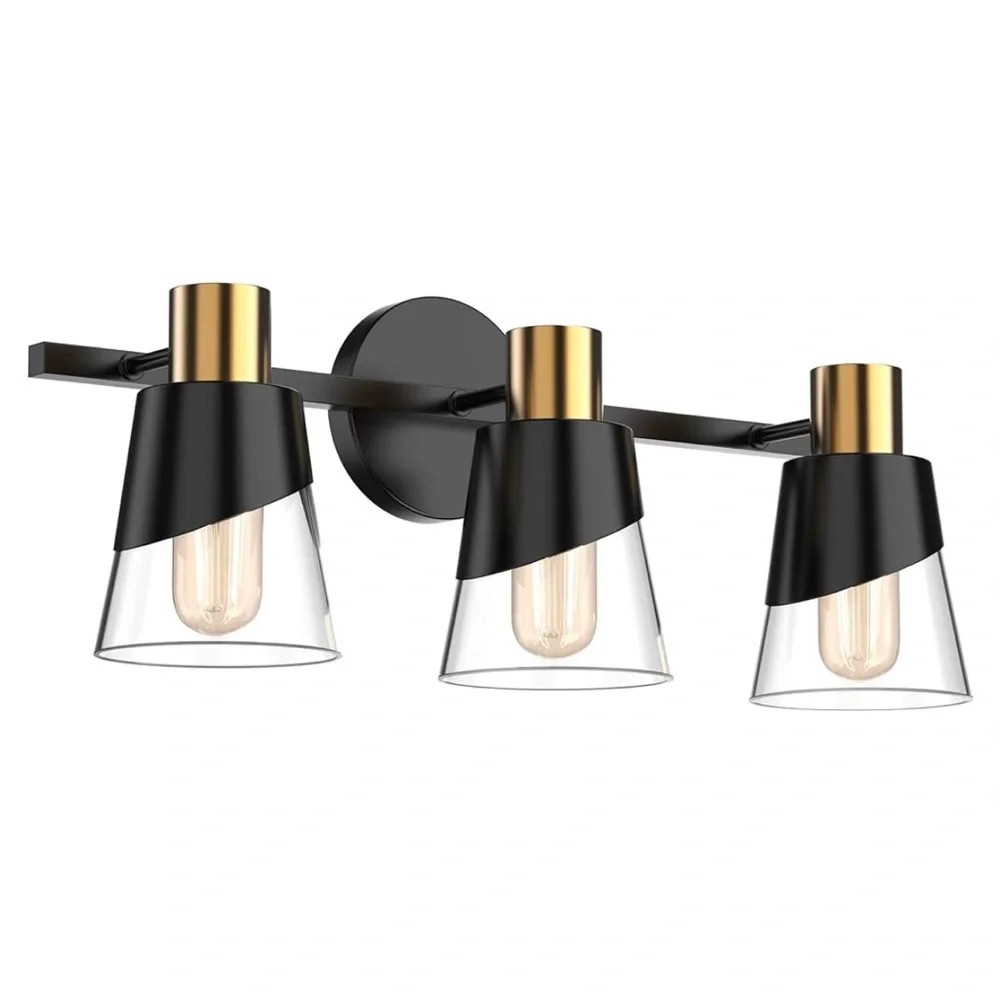 New In Box Black and Gold 4 Light Vanity Light - Picture 1 of 7